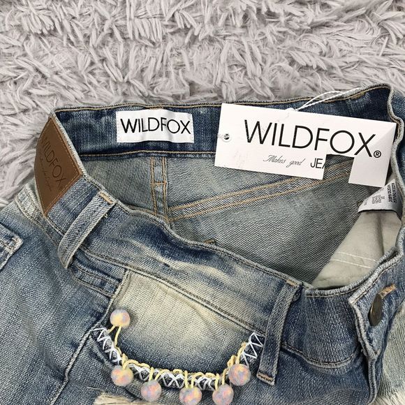 New Wildfox Jeans Lara Pom Pom Distressed Shorts 26 festival boho western punk - Picture 3 of 6